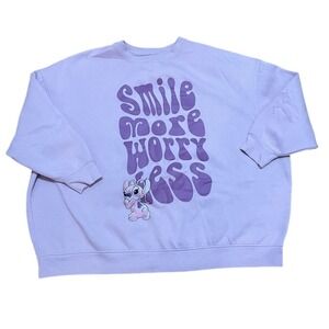 Disney Stitch Smile More Worry Less Purple Pink Graphic Sweatshirt Women's 2XL‎
